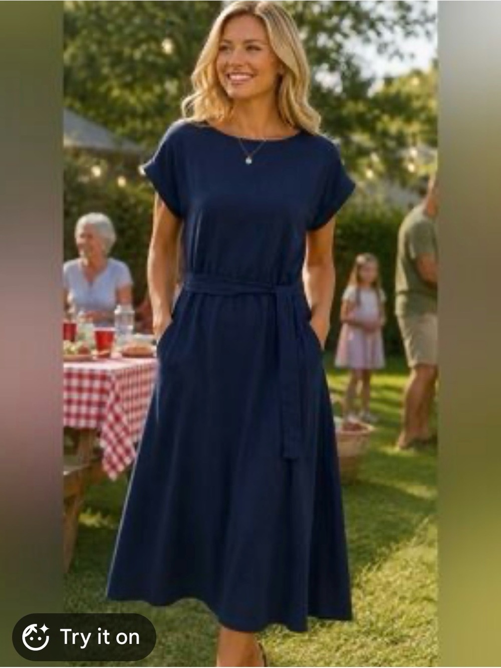 Ann Taylor Navy Belted Midi Dress